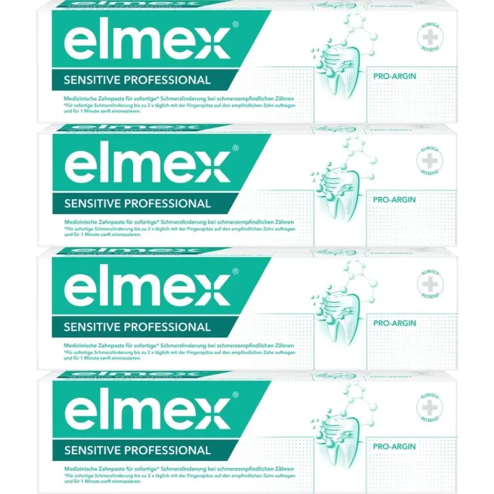 Elmex Pasta de Dientes Sensitive con Fluoruro de Amina | Pack 4 Uds x 75ml | 24 Horas de Protección | Fortalece los Dientes | Elimina la Placa y Limpia Suavemente - 1