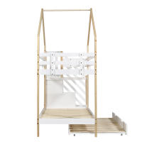 Litera, Cama en Casita de árbol extraible, Cama Corredera, Escalera with 4 cajones, Cama Infantil with Protección Contra Caídas y barandillas para Cuna, somier, natural + Blanco (90x200cm y 90x190cm) - details 6