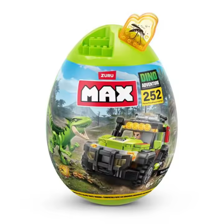Juego de construcción Max Dino en huevo con figura, dinosaurio y coche 4x4 (233 pzas) 24'7x17'2x14'4cm (Zuru 83154) - 1