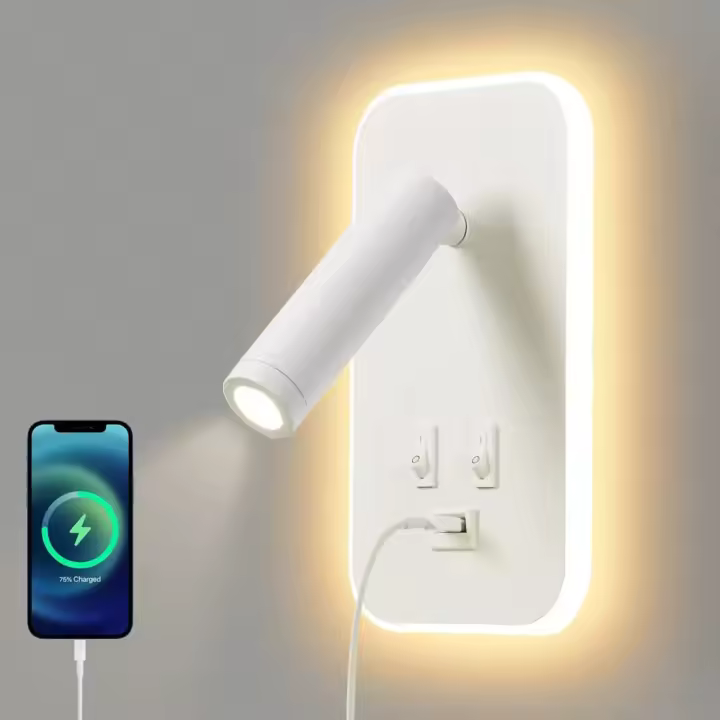 Lámpara De Pared LED Rotativa Con Interruptor Y Puerto USB Para Lectura Y Estudio Luz De Iluminación Moderna Para Dormitorio Y Sala - 1
