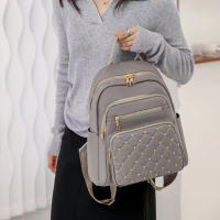 Mochila De Viaje Grande Para Mujeres Bolso De Hombro Doble Multifuncional Moda Escolar Con Cierre De Cremallera Material De Nylon Y Poliéster - details 5
