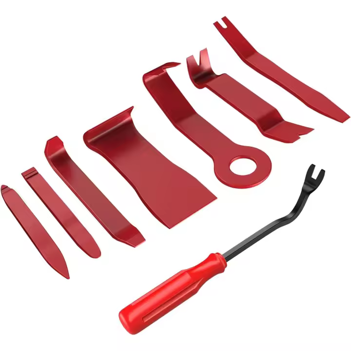 Kit de herramientas de extracción de molduras de automóviles, 8 piezas, kit de herramientas de palanca sin rayones para el panel de la puerta del tablero de audio del automóvil, kit de herramientas de extracción,rojo - 1