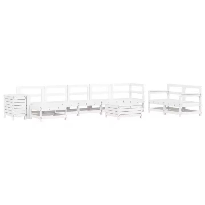 vidaXL Juego de sofás de jardín 10 pzas madera maciza de pino blanco - 1