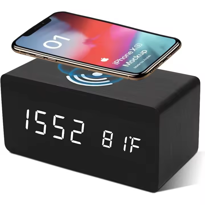 Reloj despertador digital with Cargador inalámbrico Pantalla de temp del Reloj de escritorio LED, Negro - Negro - 1
