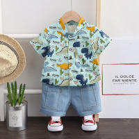 Conjunto De Ropa Infantil Para Niños Primavera Verano Camisa Corta Con Estampado De Dinosaurio Y Jeans Moda Bebé 2 Piezas Talla Adecuada Para Niños De 0 a 6 Años - details 2