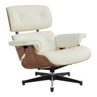 TY306 Leisure Recliner Light Walnut Armchair With Ivory White Cowhide Black Big Head Foot Swivel Deck Chair Furniture Ergonomic Design Office Lunch Break Chair Living Room Comfort Lounge Chair Genuine Top Layer Cowhide Aluminum Alloy Big Head Feet - details 2