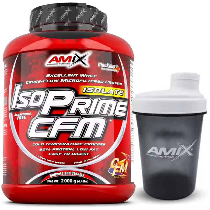 AMIX- Proteína Isolada, Isoprime CFM, Aislado de Proteína de Suero, Sabor Doble Chocolate Blanco, Ayuda a la Recuperación Muscular, Proteína de Suero de Alta Pureza, 2 Kg + SHAKER REGALO - 1