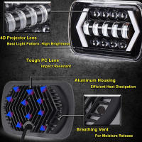 Faros LED 5x7'' 7x6'' Para Ford E-150 Club Wagon E-250 E-350 Econoline F-250 F-350 F-450 Super Duty H6054 H5054 Faro Frontal De Coche Con Luz Alta/baja Y Señales De Giro DRL Material De Aleación De Aluminio Voltaje 12V - details 2