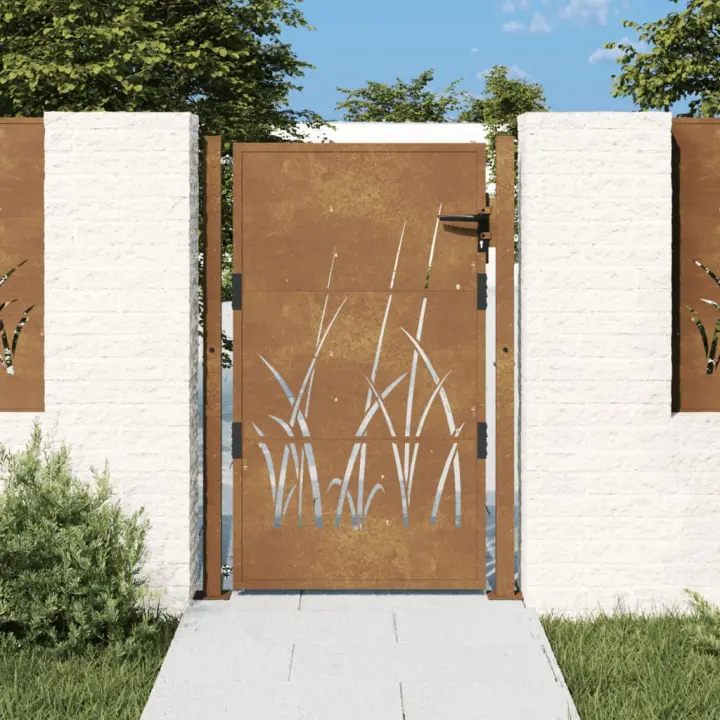 vidaXL Puerta de jardín acero corten diseño hierba 105x130 cm - 1
