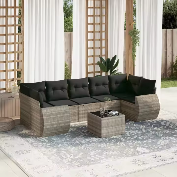 vidaXL Set de sofás de jardín 8 pzas y cojines ratán sintético gris - 1