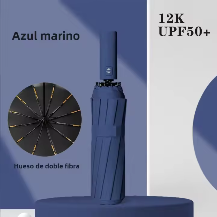 Paraguas Automático plegable resistant to Viento, Sombrilla Grande de lujo with revestiento Negro, 12 Huso, 1 Unidad - 1