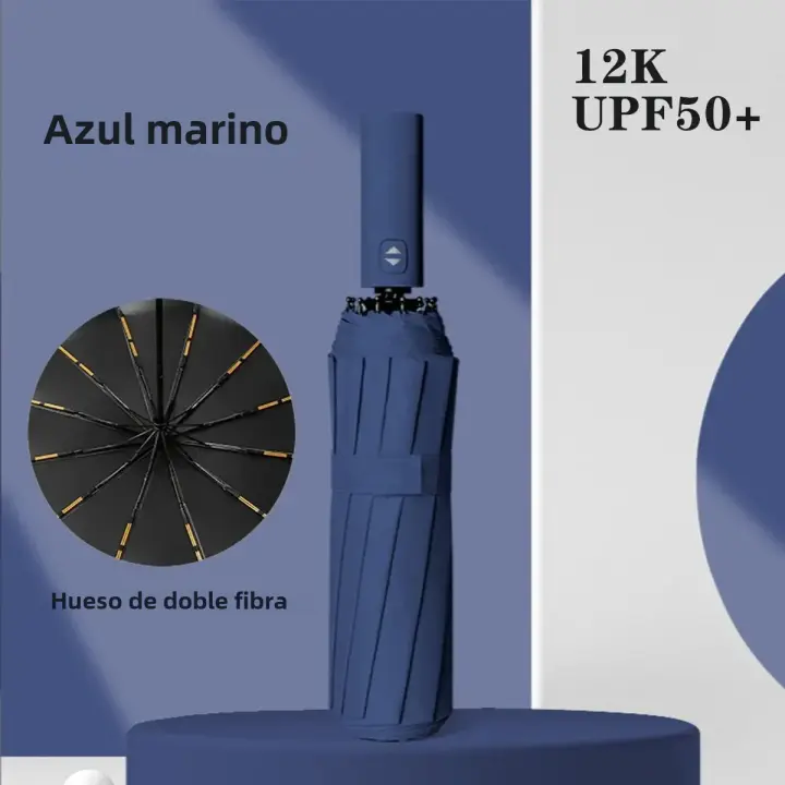 Paraguas Automático plegable resistant to Viento, Sombrilla Grande de lujo with revestiento Negro, 12 Huso, 1 Unidad - 1