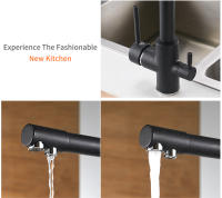 Grifo De Cocina Con Filtro Y Purificador De Agua Montado En Plataforma Giratorio 360° Doble Manillera Acero Inoxidable Moderno - details 7