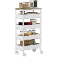 HOMCOM Carro de Cocina de Almacenamiento de 5 Niveles Carrito Auxiliar con Ruedas Tablero Efecto Madera y 4 Cajones Extraíbles Carrito de Cocina para Comedor Salón 39,5x24x82 cm - details 0
