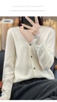 Suéter De Punto De Lana Merino 100% Para Mujer Cuello V Otoño Invierno Estilo Coreano Versátil Moda Oficina Regular Cierre Único Manga Larga - details 11