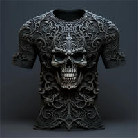 Camiseta De Verano Para Hombre Con Patrón De Elemento De Calavera 3D Estilo Casual Manga Corta Cuello Redondo Gran Talla Ropa De Calle - details 1