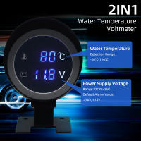 Gauge Digital Led Azul Redondo Para Coche Camión Medidor De Temperatura Y Voltaje 2 En 1 12V 24V Sensor De Temperatura Del Agua Con Voltímetro - details 1
