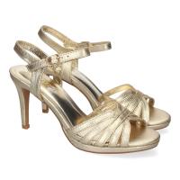 PuntoSalao Sandalias doradas de tacón medio de vestir para mujer S-2384 - Una Sandalias de Tacón medio de Fiesta para Mujer  Adornos Cruzados en la Pala y Correa Ajustable de Hebilla. - details 0