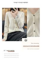 Suéter De Punto De Lana Merino 100% Para Mujer Cuello V Otoño Invierno Estilo Coreano Versátil Moda Oficina Regular Cierre Único Manga Larga - details 4