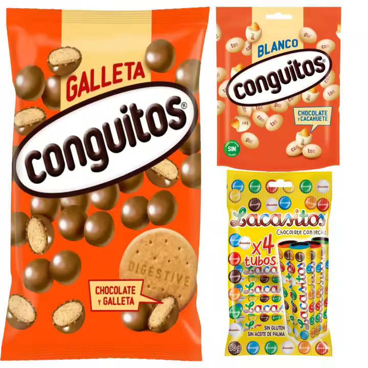 Pack Conguitos galleta leche bolsa 1kg,Conguitos blancos doypack 220g,Lacasitos 4 tubos 20 g - 1