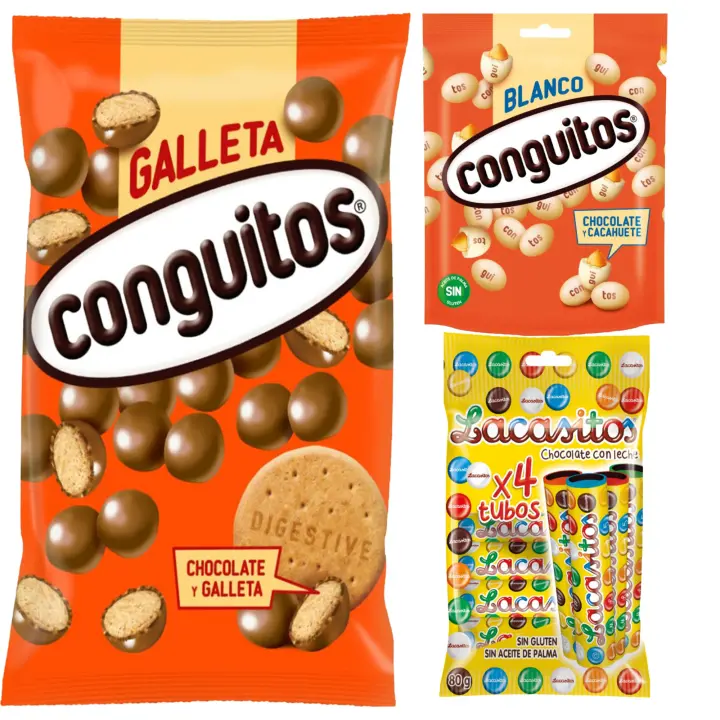 Pack Conguitos galleta leche bolsa 1kg,Conguitos blancos doypack 220g,Lacasitos 4 tubos 20 g - 1
