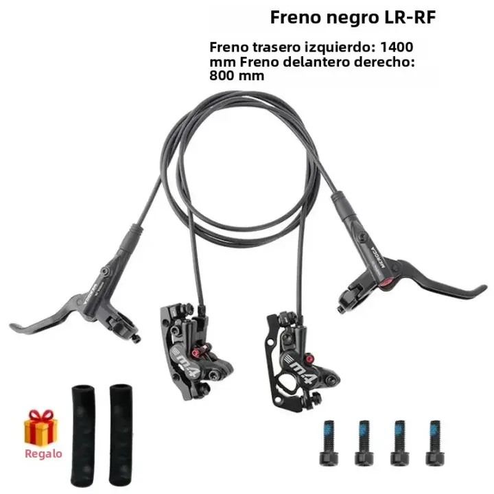 MEROCA Set De Frenos Hydraulicos MTB 4-Pistones Para Bicicleta Con Cubierta Protectora De Silicona Freno Delantero Y Trasero 800mm/1400mm Para MTB - 1