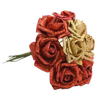 10/20Pcs Flores De Rosa Artificiales Plateadas Y Doradas Con Brillo Rosa Roja Y Rosa Para DIY Scrapbooking Decoración De Caja De Regalo - details 8