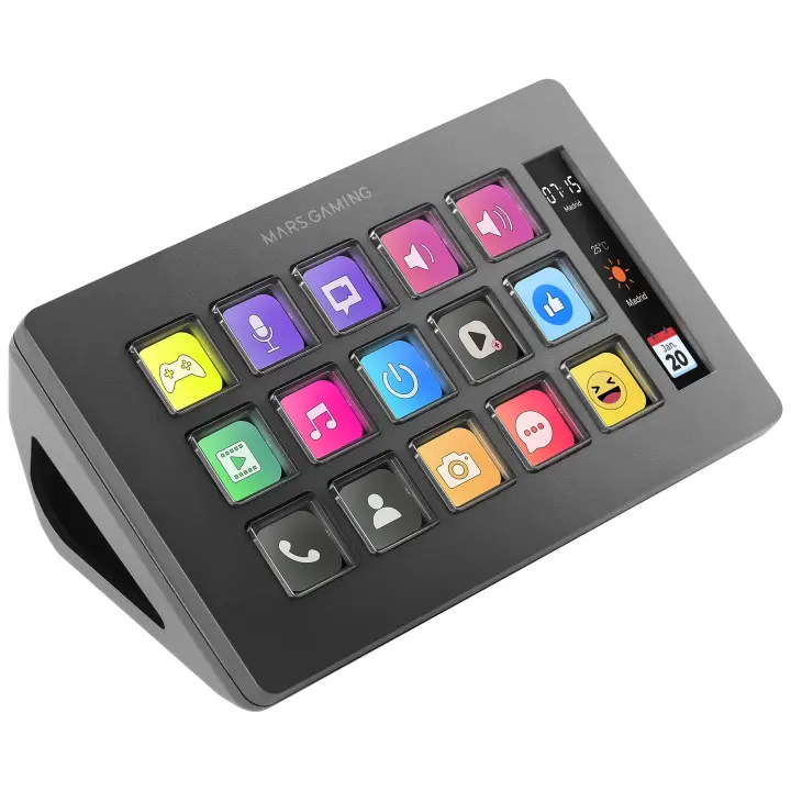 Mars Gaming MSD-ONE, Control Deck Slim, 15 Teclas LCD Personalizables, Pantalla LCD Ampliada, Software de Control y Plug-ins, Control Deck Compacto con Diseño Slim Ergonómico, Windows y MacOS, Controladora Stream Multimedia en Negro o Blanco - 1