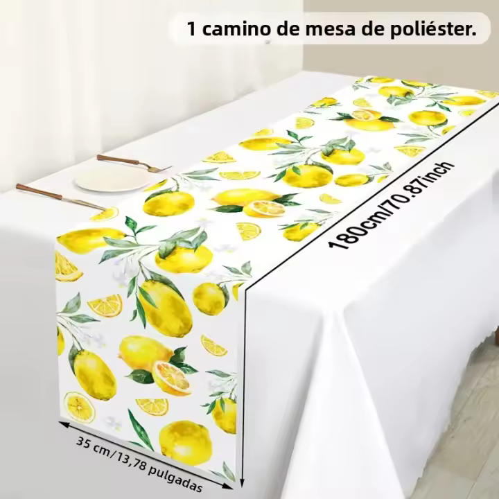 Mantelizador De Verano Con Tema De Limón Decoración Para Fiestas Y Bodas En Estilo Rustico Tamaño Approx 150x10000mm Material Poliéster - 1