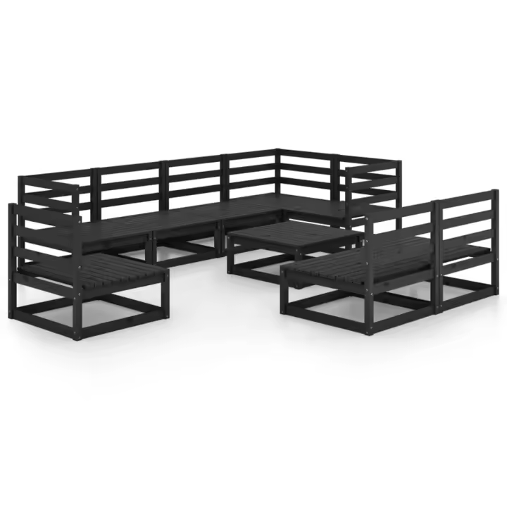 vidaXL Juego de muebles de jardín 9 piezas negro madera maciza de pino - 1