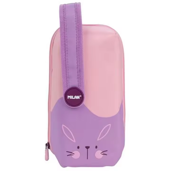 MILAN Estuche Escolar Kit 4 Estuches Con Contenido Serie Especial Fun Animals Violeta - 1