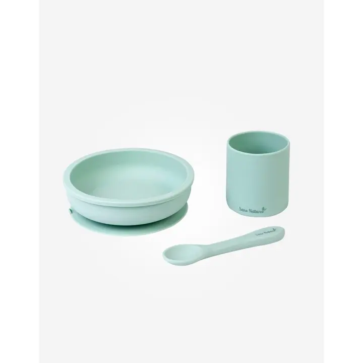 saro baby  set de alimentación  plato con ventosa, vaso a su medida y cuchara ergonomica - 1