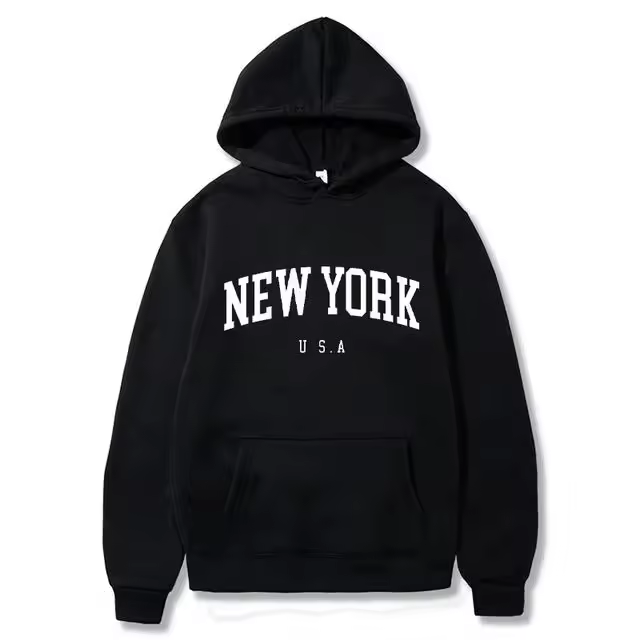  Sudadera De Capucha Imprimida Con Letras Ciudad De Nueva York Para Hombres Y Mujeres Estilo Casual Harajuku Deportiva Suelta - 1