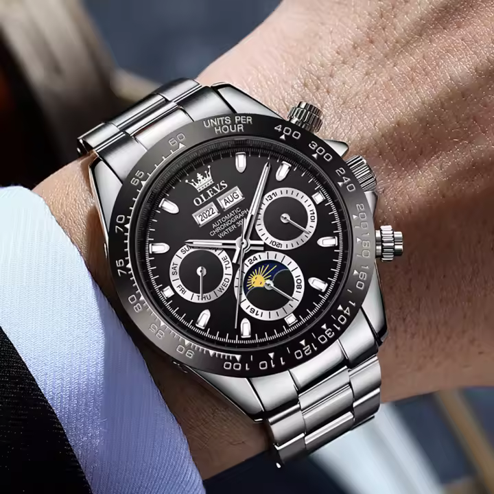Reloj De Pulsera Mecánico OLEVS 6654 Para Hombre Lujo Cronógrafo Automático Resistente Al Agua Luminoso Marca Top Deportivo Con Fecha - 1