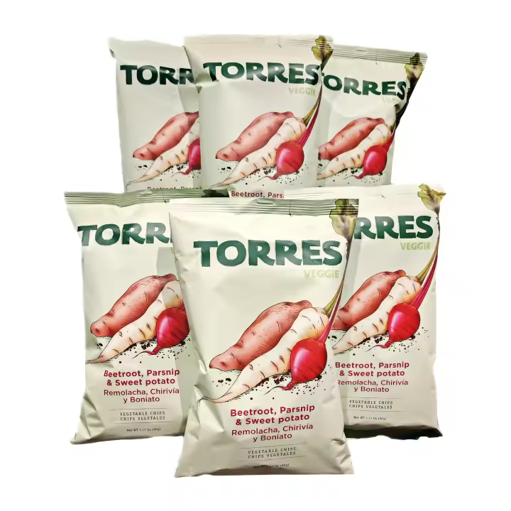 Chips vegetales de remolacha, chirivía y boniato Torres. Pack 6 bolsas de 90gr - 1