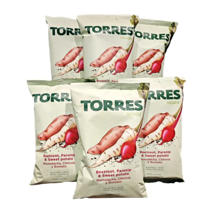 Chips vegetales de remolacha, chirivía y boniato Torres. Pack 6 bolsas de 90gr - 1