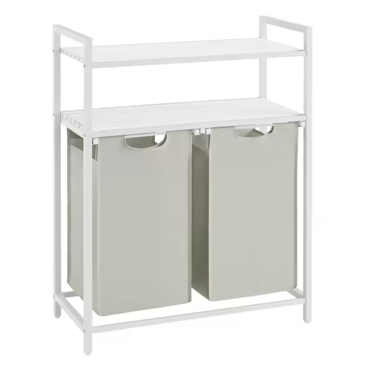 VASAGLE Cesto para Ropa Sucia, Cesta Colada con 2 Bolsas Extraíbles, 2 Estantes, Bolsa Extraíble y Desmontable, 46 L por Bolsa, para Baño, Lavandería, Marrón Rústico y Negro/Negro y Gris/Blanco - 1
