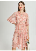 Vestido De Verano Para Mujer Elegante Con Estampado Corto Manga O-Neck Vestido A-Line Suave Estiramiento Poliéster Longitud De Rodilla Estilo Oficina Lady - details 4