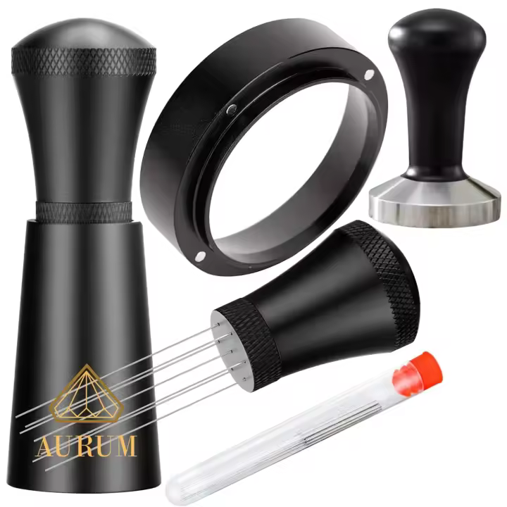 Aurum® Kit Barista Prensador de Café de 58mm con Agitador de 7 Agujas, Tamper Espresso Clásico, Herramientas Profesionales para Café Espresso, Ideal para Cafeteras Espresso, Baristas Profesionales y Amantes del Buen Café - 1