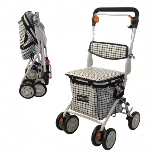 Mobiclinic® Carro de la compra con asiento Andador plegable Coliseo Monomando Acero Respaldo y Asiento acolchado Marca Española Sistema de frenado con Bolsa de la compra Ruedas 360º - 1