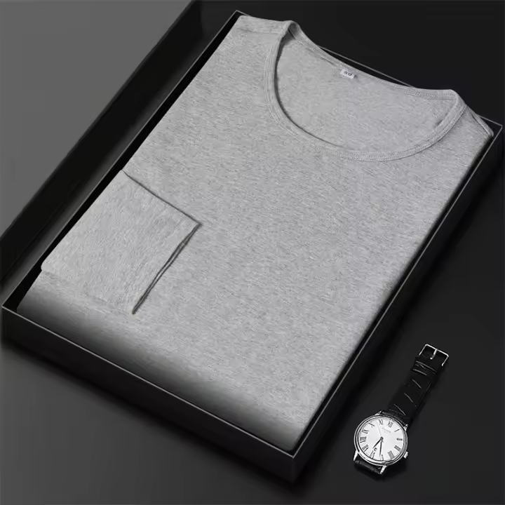 Camiseta De Algodón Para Hombre 2024 Con Cuello Redondo Y Mangas Largas Para El Verano Cómoda Y Transpirable Estilo Casual - 1