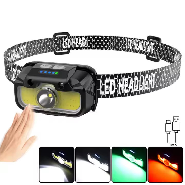 VASTFIRE Linterna De Corbata Recargable Con Luz Blanca Roja Verde Sensor De Movimiento Ajustable 14 Modos Impermeable Para Camping Senderismo Pesca Ciclismo - 1