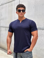 Camiseta Hombre Verano 2023 Cuello V Manga Corta Algodón Fitness Ropa Deportiva Casual Slim Fit Teeshirt Transpirable Secado Rápido - details 1
