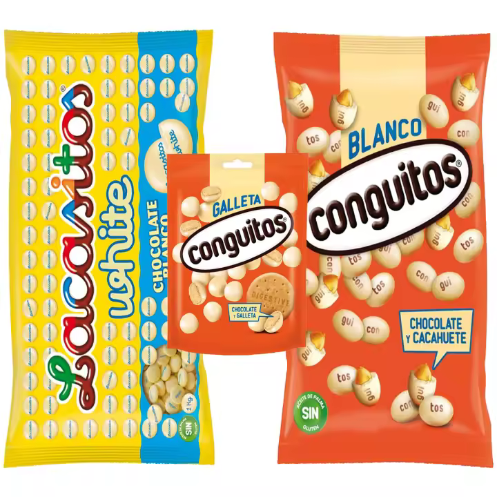 Pack Lacasitos white bolsa 1kg,Conguitos galleta blanco doyp 120g,blanco bolsa 1kg - 1