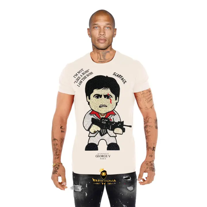 Camiseta Slim Fit Avenue George V París Blanca Pedrería Brillante Scarface - 1