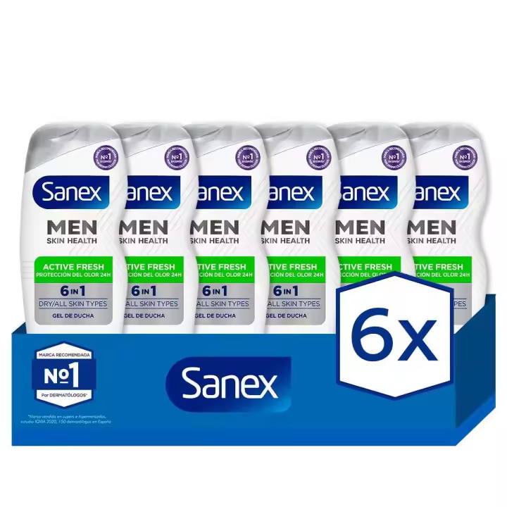 Gel de ducha o baño para hombre Sanex Active Protect 3in1 cuerpo, cara y cabello 475ml. Pack 6 - 1