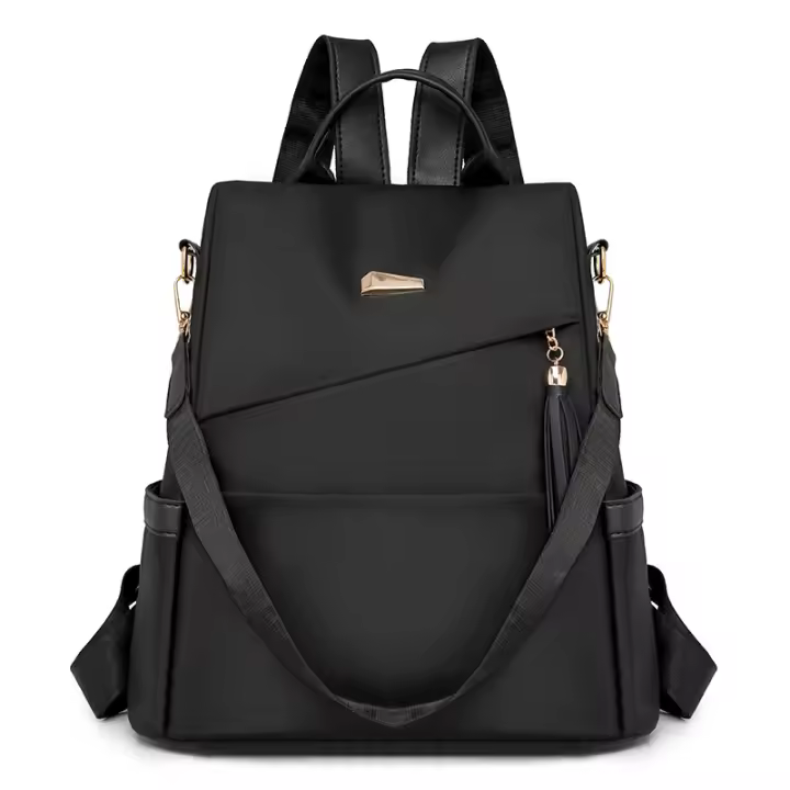 Mochila Antirrobo para Mujer - Elegant Bolso de Viaje y Comunicación de Nylon Bicolor with Correas Ajustables, Gran Capacidad, Diseño Blanco y Marrónes, Herrajes en Tono Dorado, Mochipa para Viajes - 1