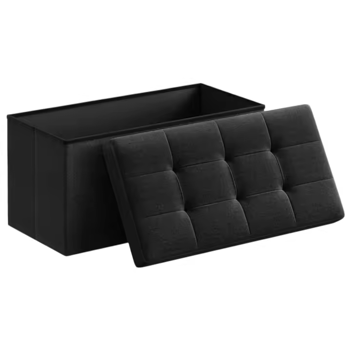 Puff Almacenaje, Baúl de Almacenaje Plegable, Taburete Reposapiés, Banco de Cubo, Soporta hasta 300 kg, para Sala de Estar, Dormitorio, Entrada .Baúl Puff Taburete de Almacenamiento otomano, Taburete de Lino, reposapiés para Asiento （cajon-001 2190 D7） - 1