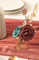 25pcs Flores Artificiales Verdes Turquesas Y Terracota Ombre Con Ramas Rosas PE Para DIY Arreglo De Boda Decoración Del Hogar - details 10