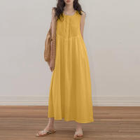 Vestido Largo Sin Mangas De Verano ZANZEA Estilo Coreano Suelto Con Pliegues Para La Playa Vestido Casual De Playa A-Line Para Mujer - details 4